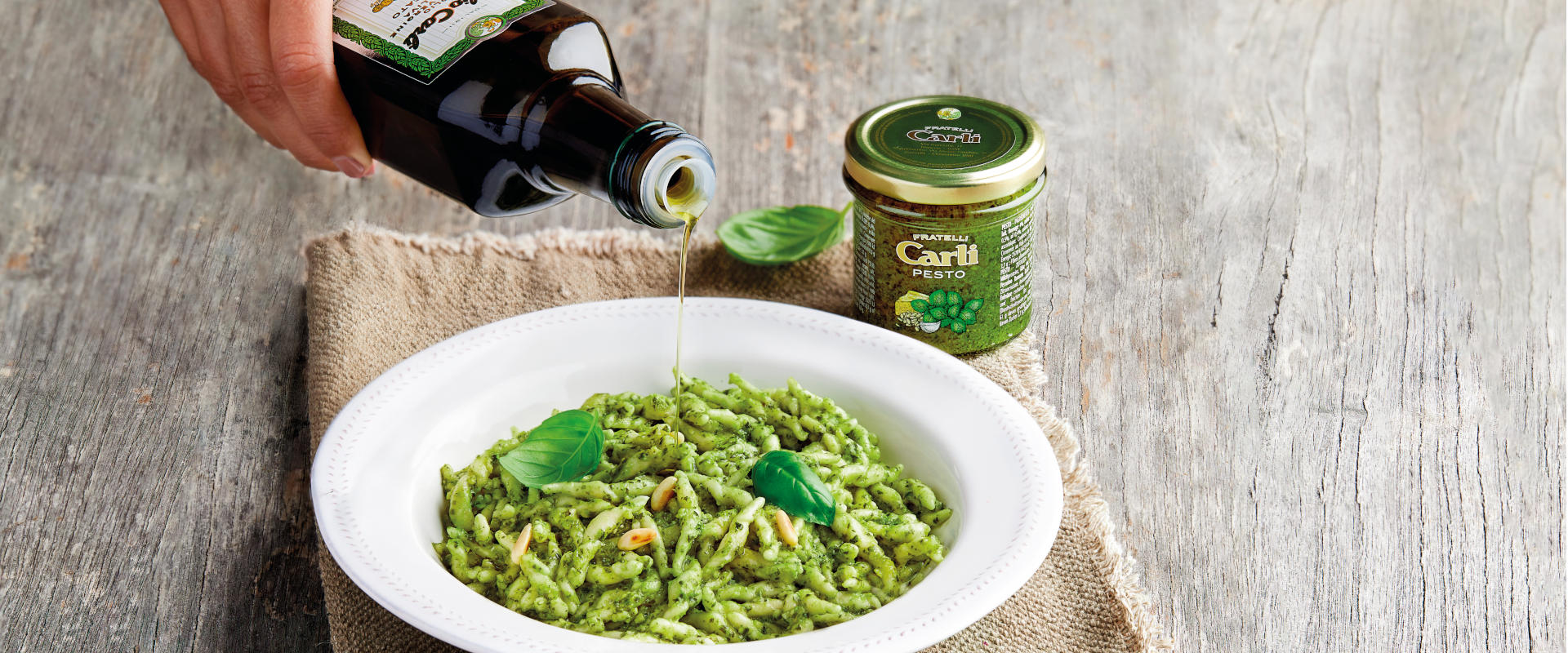 Pâtes Trofie au Pesto Carli et à l’Huile d’Olive Vierge Extra Delicato Carli