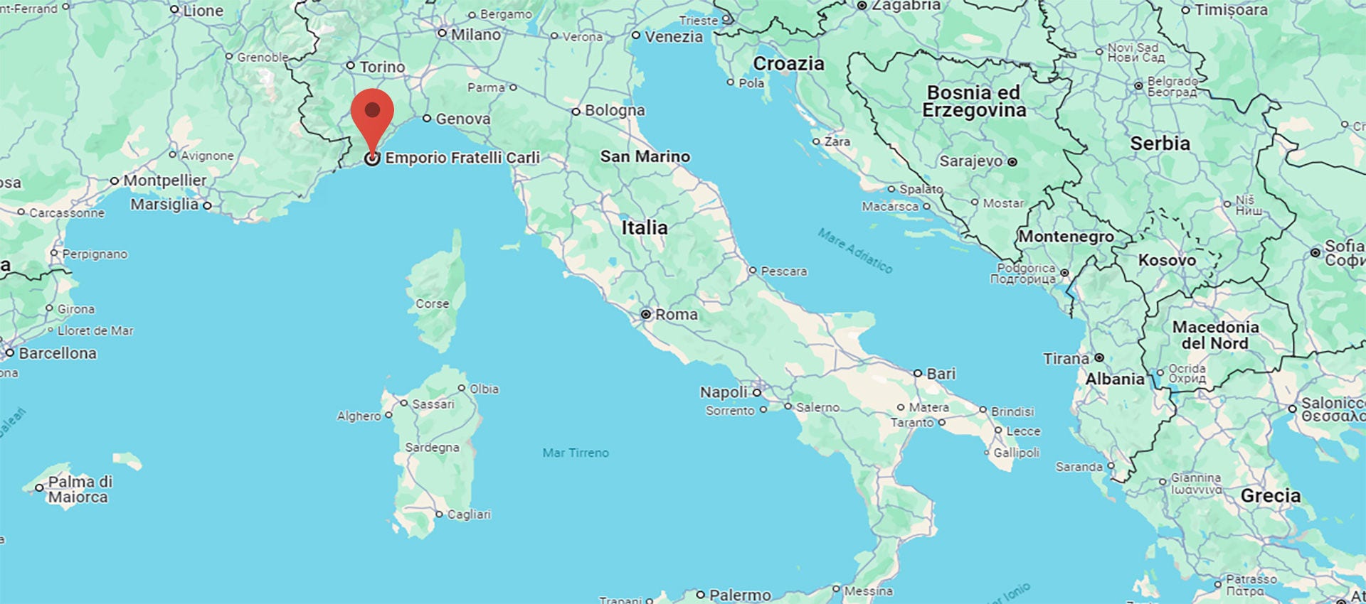 Carte de l’Italie indiquant les Empori Fratelli Carli